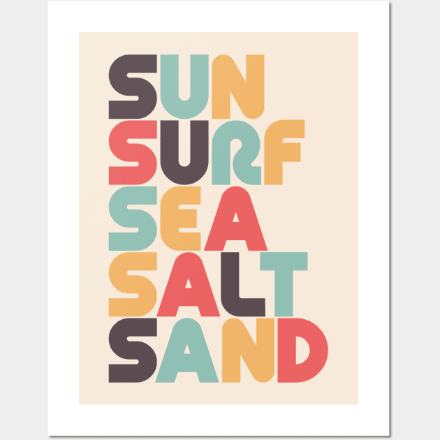 Retro Sun Surf Sea Salt Sand Typography Wall Art by lymancreativeco